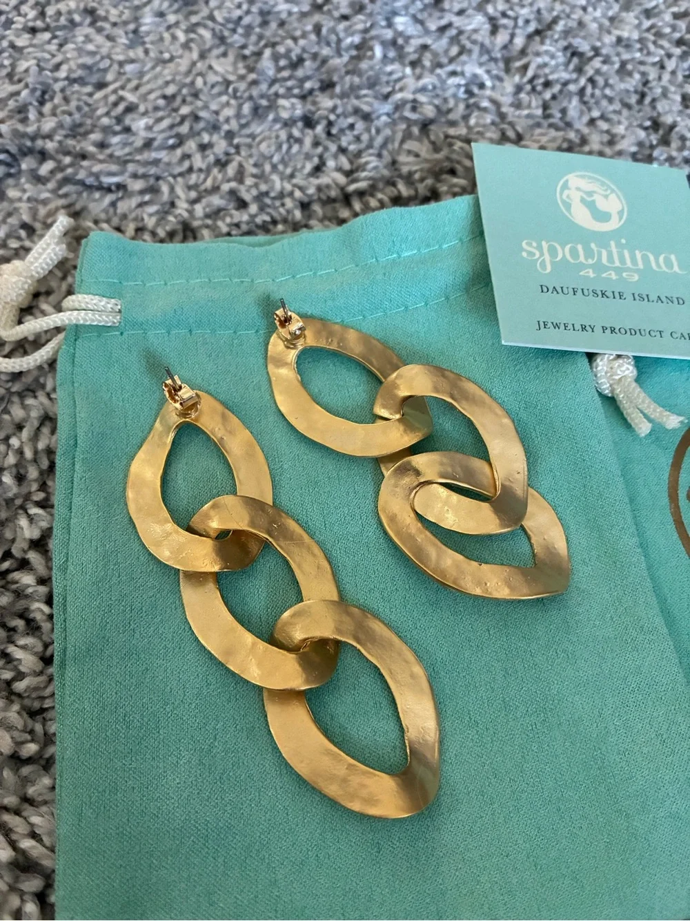 Spartina 449 Gold-Tone Linked Hoop Earrings with Mint Green Beads 2 for 1